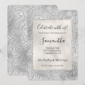 Invitation Parties scintillant Empreinte de léopard argent Lu (Devant / Derrière)