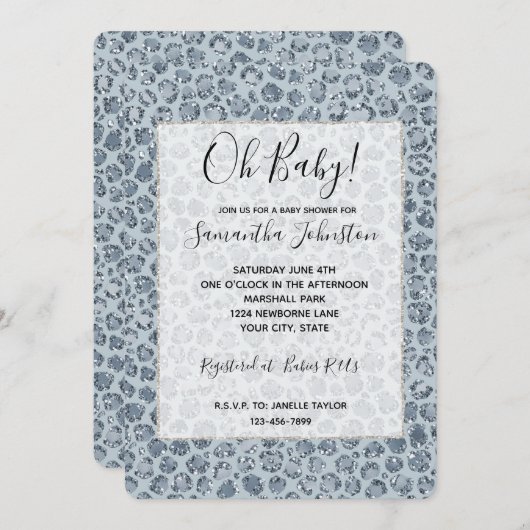 Invitation Parties scintillant Empreinte de léopard Denim Blu (Devant / Derrière)