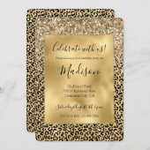 Invitation Parties scintillant Empreinte de léopard Glam Gold (Devant / Derrière)
