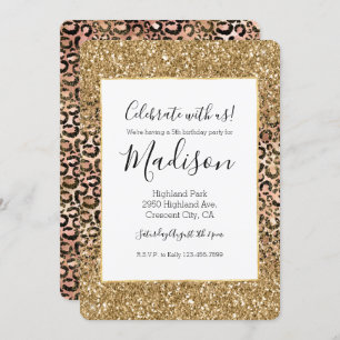 Invitation Parties scintillant Empreinte de léopard Gold Pink