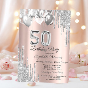 Invitation Parties scintillant en argent Ballons Rose Gold 50