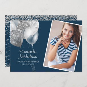 Invitation Parties scintillant en argent bleu de la marine Ba