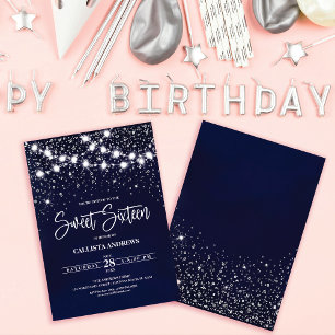 Invitation Parties scintillant en argent bleu marine éclat do