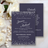 Invitation Parties scintillant en argent bleu marine Mariage 