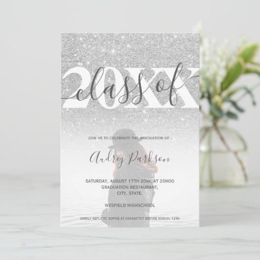 Invitation parties scintillant en argent bleu turquoise 2020 (Debout devant)