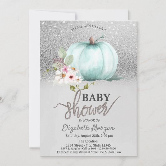 Invitation Parties scintillant en argent Bokeh, Baby shower C (Devant)