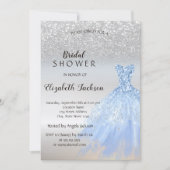 Invitation Parties scintillant en argent Bokeh Blue robe Fête (Devant)