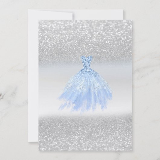Invitation Parties scintillant en argent Bokeh Blue robe Fête (Dos)