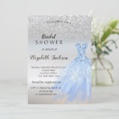 Invitation Parties scintillant en argent Bokeh Blue robe Fête (Debout devant)