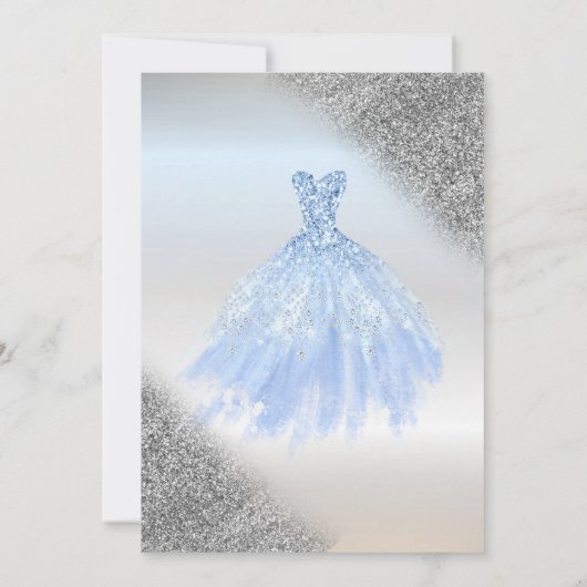 Invitation Parties scintillant en argent Bokeh, Robe bleue Si (Dos)