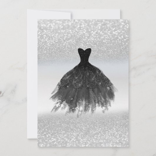 Invitation Parties scintillant en argent Bokeh, Robe noire Fê (Dos)