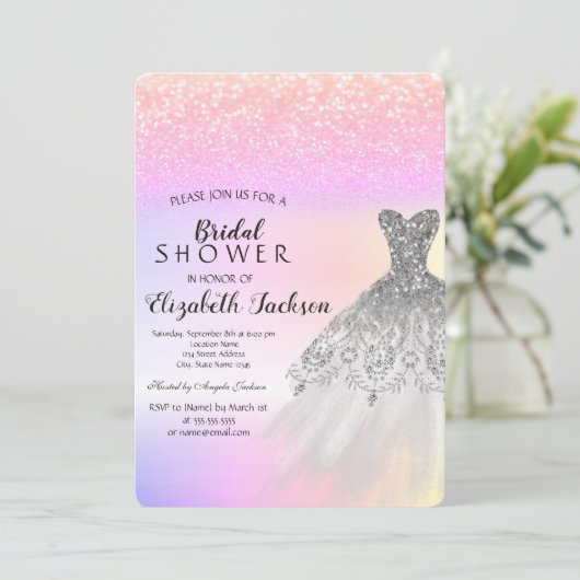 Invitation Parties scintillant en argent Bokeh robe Ombre Fêt (Debout devant)