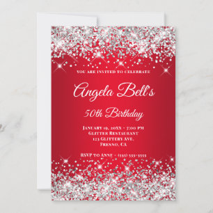 Invitation Parties scintillant en argent brillant rouge Ombre