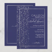 Invitation Parties scintillant en argent de la marine Confett (Devant / Derrière)