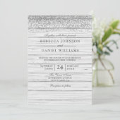 Invitation Parties scintillant en argent en bois blanc rustiq (Debout devant)