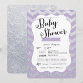 Invitation Parties scintillant en argent et Baby shower pour (Devant / Derrière)