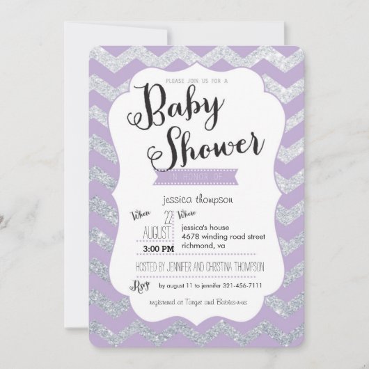Invitation Parties scintillant en argent et Baby shower pour (Devant)