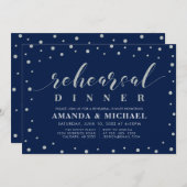 Invitation Parties scintillant en argent et marine | Dîner de (Devant / Derrière)
