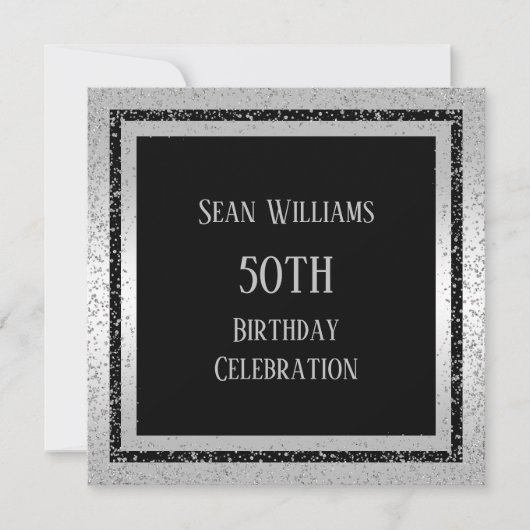 Invitation Parties scintillant en argent et noir encadrée 50e (Devant)