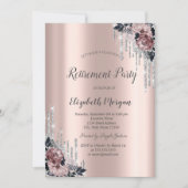 Invitation Parties scintillant en argent, Fleurs Rose or retr (Devant)