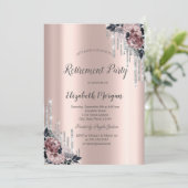 Invitation Parties scintillant en argent, Fleurs Rose or retr (Debout devant)