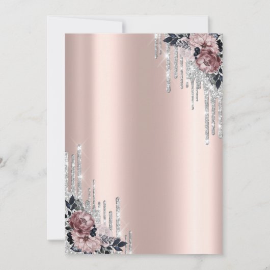 Invitation Parties scintillant en argent, Fleurs Rose or retr (Dos)