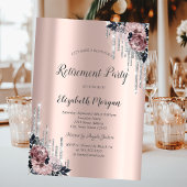 Invitation Parties scintillant en argent, Fleurs Rose or retr