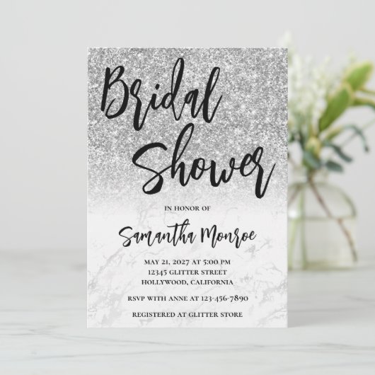 Invitation Parties scintillant en argent glam QR Code Fête de (Debout devant)