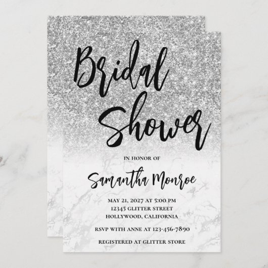 Invitation Parties scintillant en argent glam QR Code Fête de (Devant / Derrière)