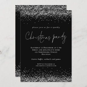 Invitation Parties scintillant en argent glam Script Noël fêt