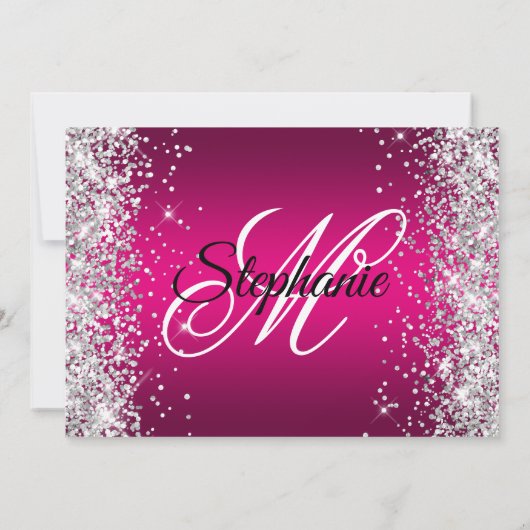 Invitation Parties scintillant en argent Hot rose Ombre Fancy (Dos)