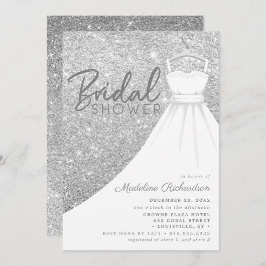 Invitation Parties scintillant en argent Mariage robe Fête de (Devant / Derrière)