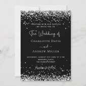 Invitation Parties scintillant en argent noir mariage moderne (Devant)