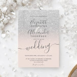 Invitation Parties scintillant en argent ombre rose brillant<br><div class="desc">Parties scintillant gris argenté ombre script blush chic mariage avec un élégant brillant argenté parties scintillant ombre dégradé sur un éditable [pastel rose blush avec une calligraphie de script élégant et moderne.</div>