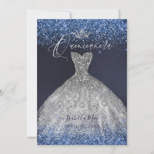 Invitation Parties scintillant en argent Quinceanera (Devant)