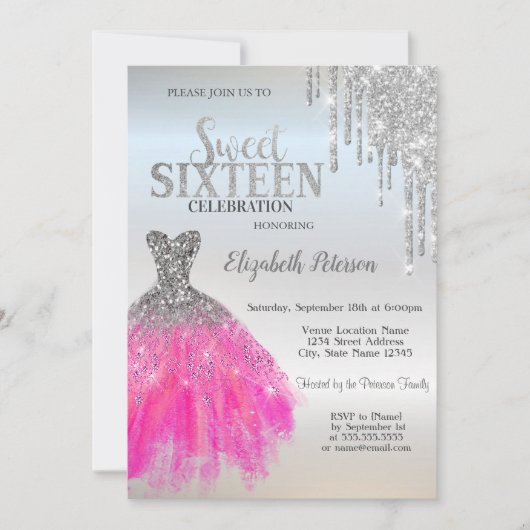 Invitation Parties scintillant en argent, Robe adorable Sweet (Devant)