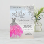 Invitation Parties scintillant en argent, Robe adorable Sweet (Debout devant)