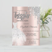 Invitation Parties scintillant en argent, Robe blanche 21e an (Debout devant)