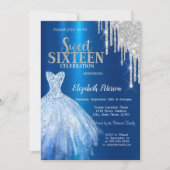 Invitation Parties scintillant en argent, Robe bleu métalliqu (Devant)