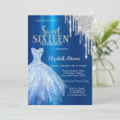 Invitation Parties scintillant en argent, Robe bleu métalliqu (Debout devant)