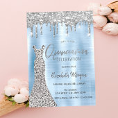 Invitation Parties scintillant en argent, Robe bleu Quinceañe