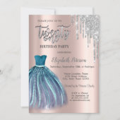 Invitation Parties scintillant en argent, robe bleue 21e anni (Devant)