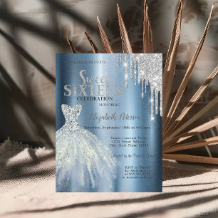 Invitation Parties scintillant en argent, Robe Bleue Métallic