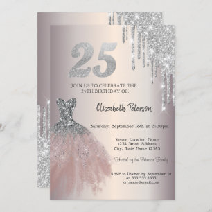 Invitation Parties scintillant en argent, robe chic 25e anniv