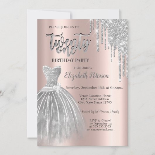 Invitation Parties scintillant en argent, Robe en argent 21e (Devant)