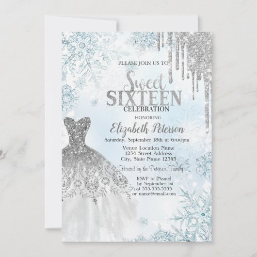 Invitation Parties scintillant en argent, Robe Snowflakes Swe (Devant)