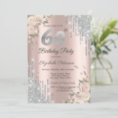 Invitation Parties scintillant en argent, Rose 60e anniversai (Debout devant)
