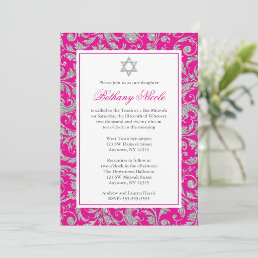 Invitation Parties scintillant en argent rose chaud tourbillo (Debout devant)