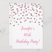 Invitation Parties scintillant en argent rose Confetti 60 et  (Devant / Derrière)