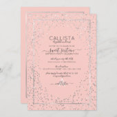 Invitation Parties scintillant en argent rose Confetti Bordur (Devant / Derrière)